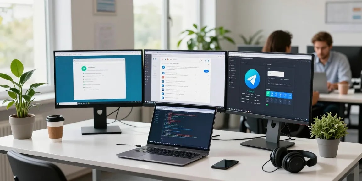 Experience Telegram Download in a modern tech workspace with developers collaborating.