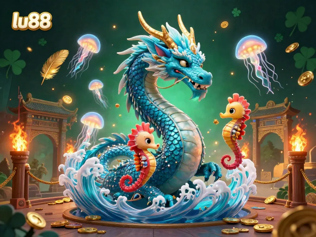 Experience exciting gameplay with lu88 featuring a majestic azure dragon and colorful gaming elements in a vibrant setting.