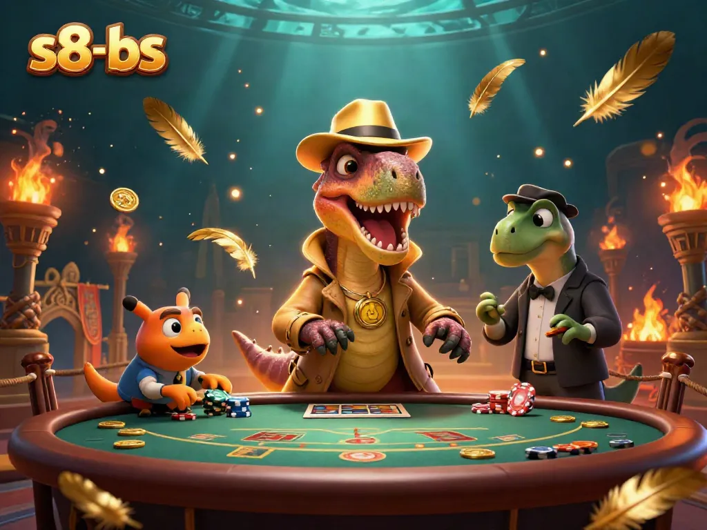 Experience thrilling action with s8-bs as a velociraptor card counter sneaks at the blackjack table.