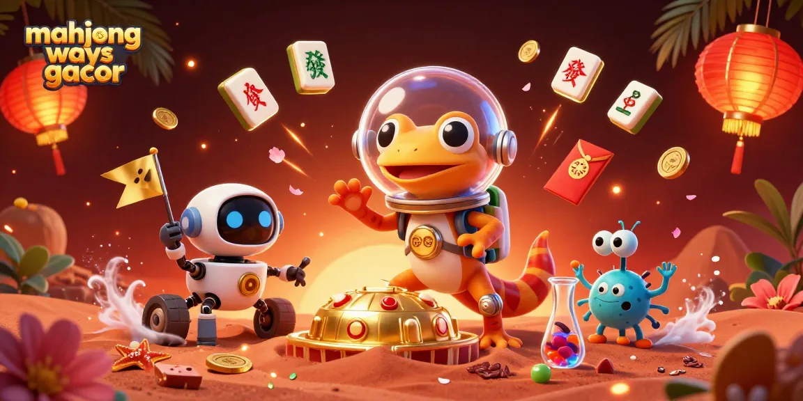Engage with Mahjong Ways Gacor through 3D illustration of a Martian gecko uncovering a casino.