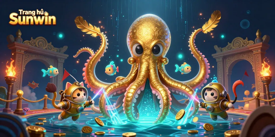 Engaging players at Trang chủ Sunwin with a dynamic scene featuring a kraken, diving cat, and deep-sea fish.