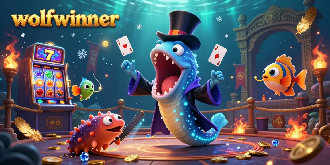 wolfwinner showcases a magical deep-sea gambling scene with animated characters performing tricks.