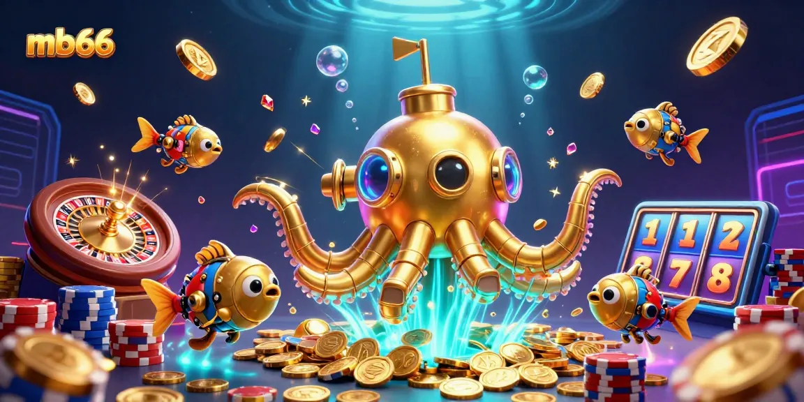 Win big at mb66 with an ultra-detailed casino scene featuring a golden kraken and dynamic game elements.